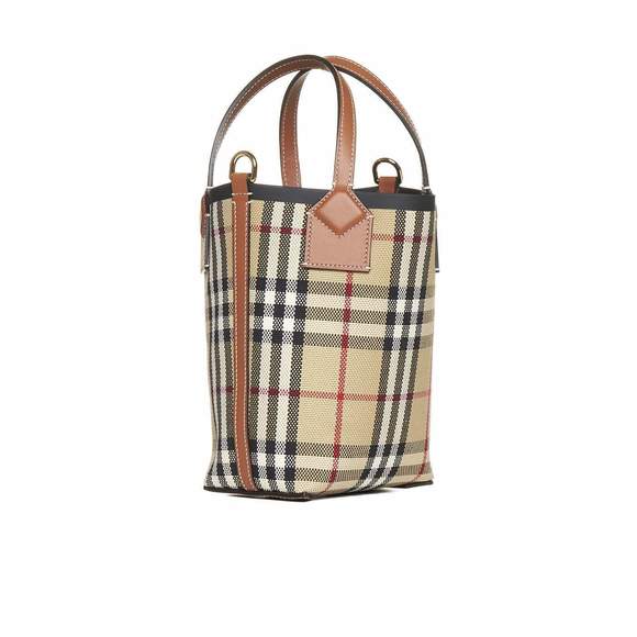 Burberry Check Top Handle London Tote Bag Brown - Picture 3 of 4